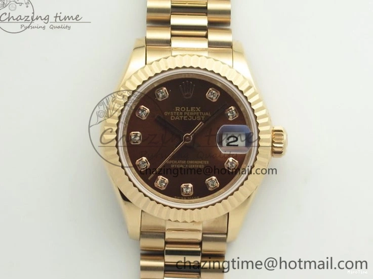 MiroTime 0412 DateJust 28mm RG BP Maker Best Edition Brown Diam Dial Fluted Bezel On RG Bracelet ETA TopPick 3441